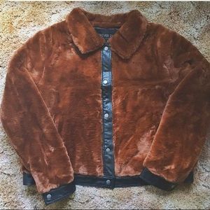 🐻 soft faux fur leather trim jacket 🐻